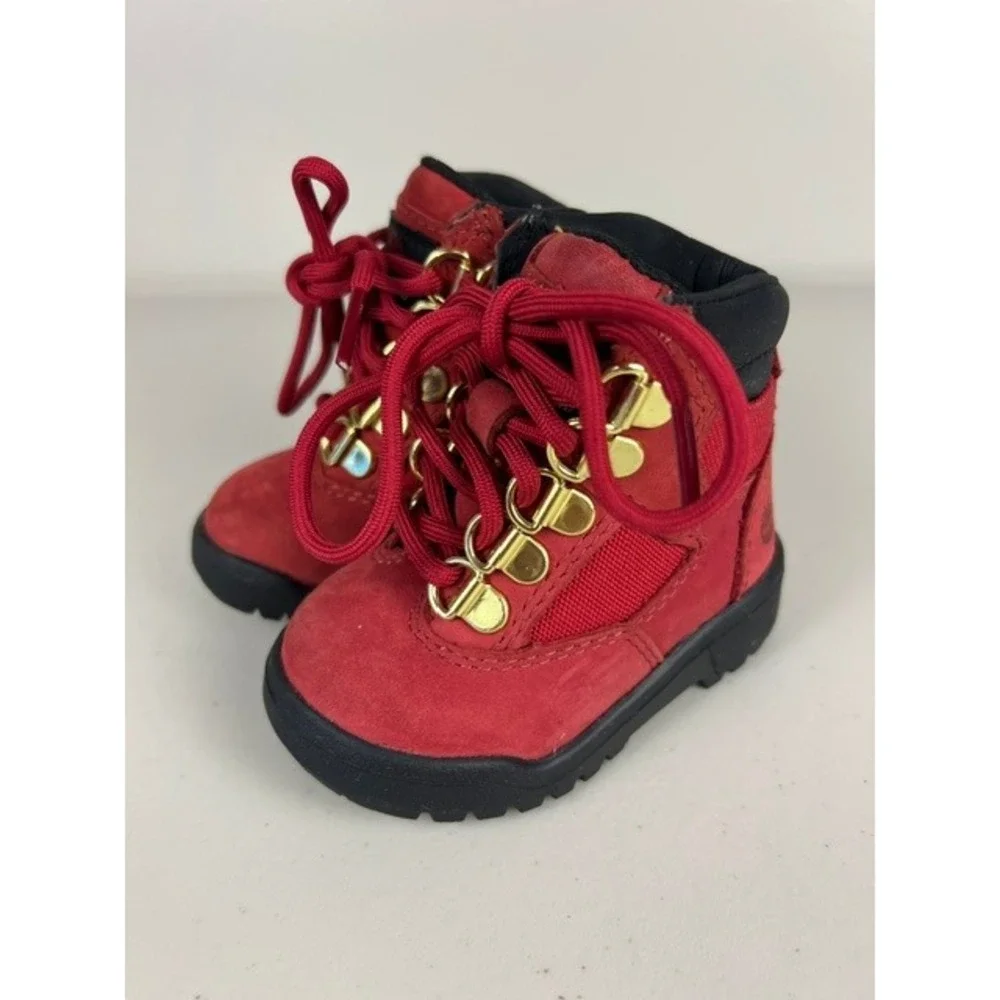 Timberland Euro Hiker Toddler Red Suede Mesh Gold Hardware Boots Size 4